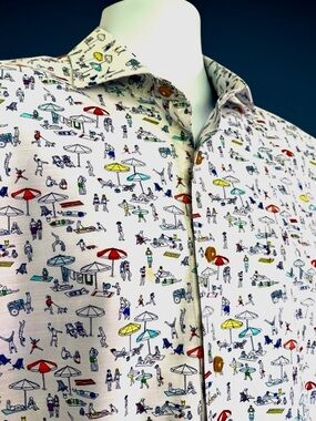 Johnnie-O “Hangin’ Out” Beach Print Button Down Shirt – Men’s Large